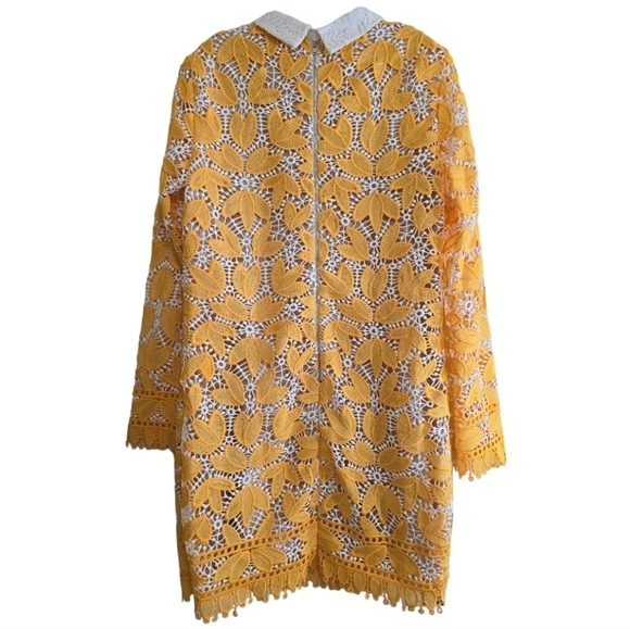 Endless Rose Long Sleeved Lace Mini Dress Large Collar Crochet Lace Yellow White - Picture 7 of 9